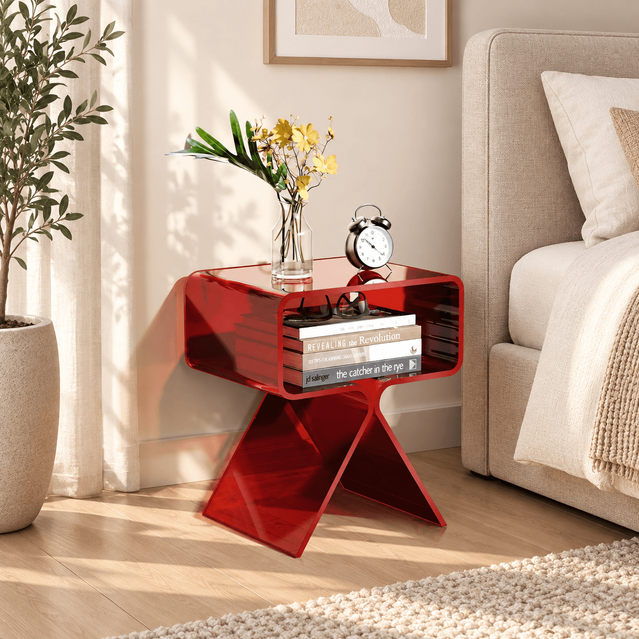 Premium Acrylic Bedside Table with Open Storage Shelf image 1
