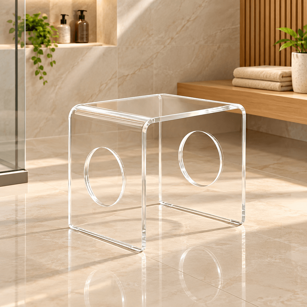 Acrylic Bathroom Stool 38x30x30 cm, 10mm Thick image 1
