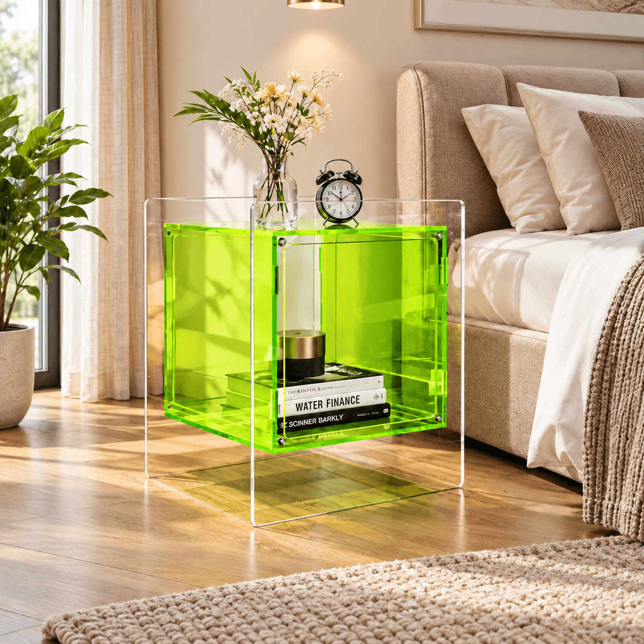 Modern Acrylic Cube Side Table with Open Storage Shelf image 1