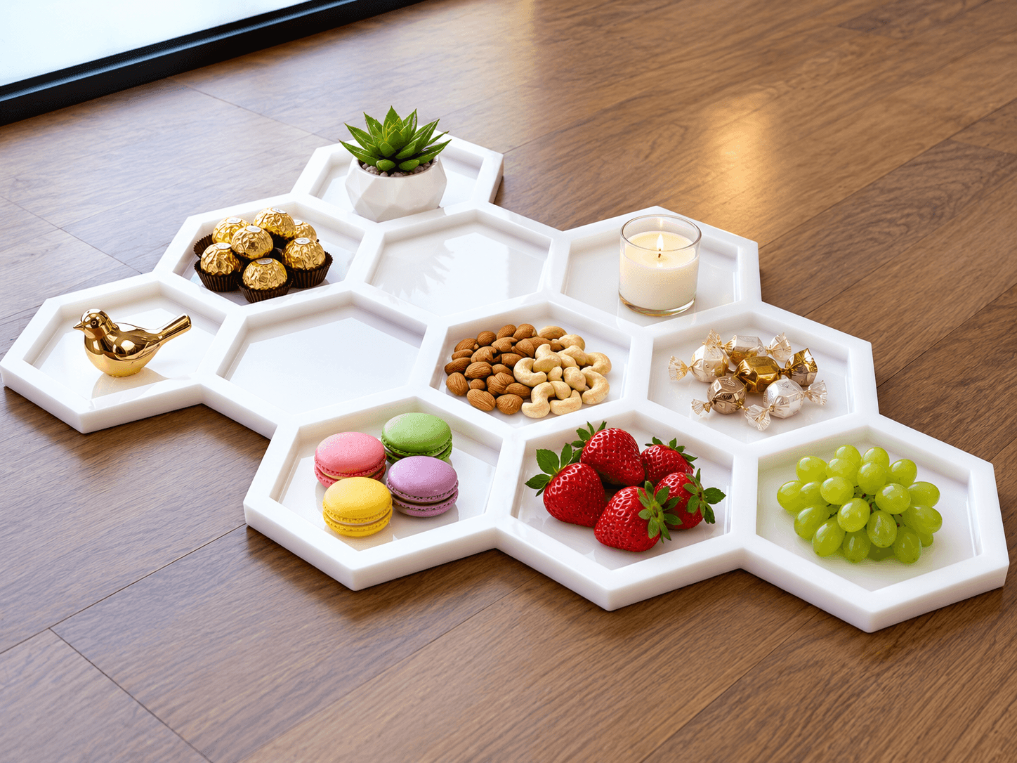 Premium White Acrylic Honeycomb Multi-Compartment Serving & Display Tray image 1