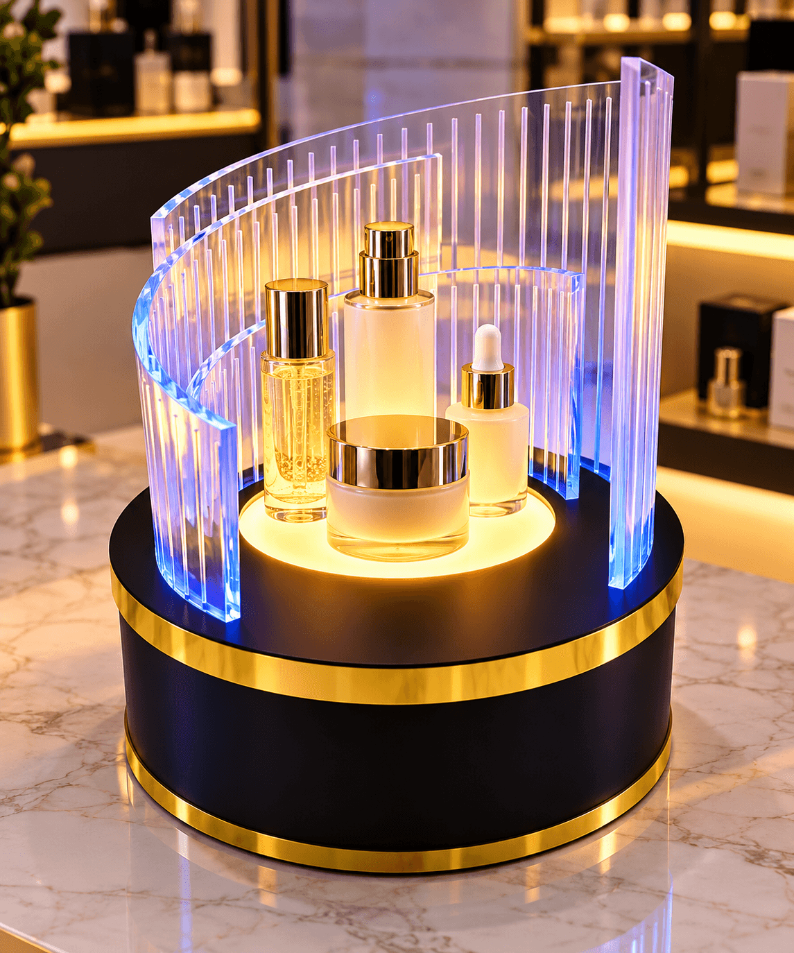 Premium Luxury Circular Acrylic LED Illuminated Perfume & Cosmetic Display Stand image 1