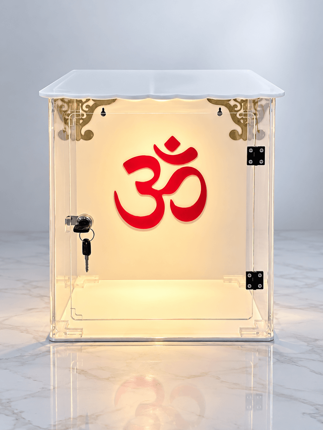 Premium Clear Acrylic LED Illuminated  with Om Design & Lockable Door