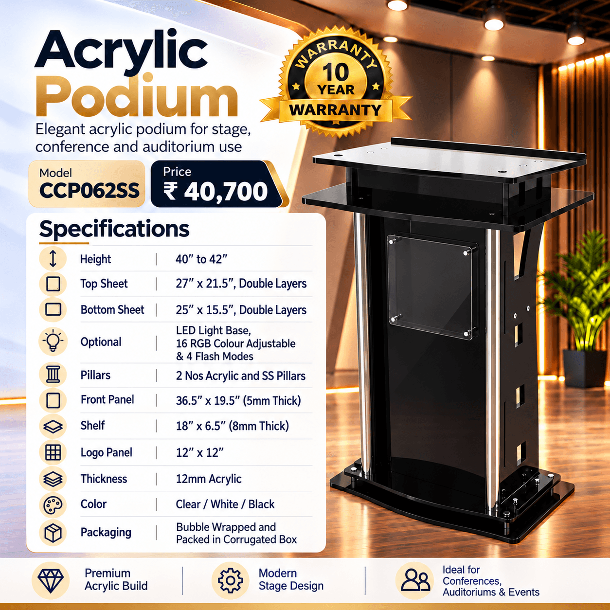 Acrylic Podium CCP062SS