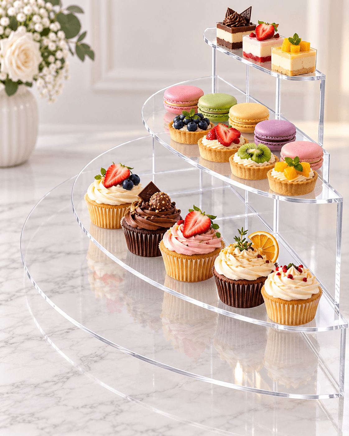 Premium Clear Acrylic 3-Tier Semi-Circular Cake & Dessert Display Stand image 1
