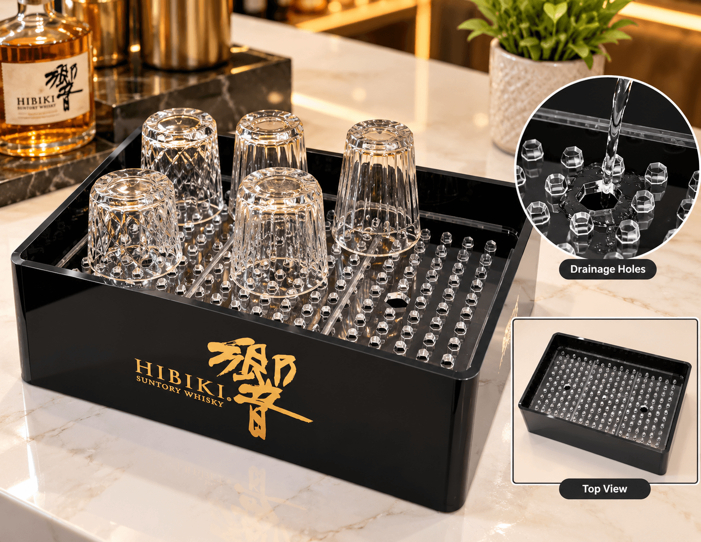 Premium Black Acrylic Glass Drying & Draining Tray with Custom Branding image 1
