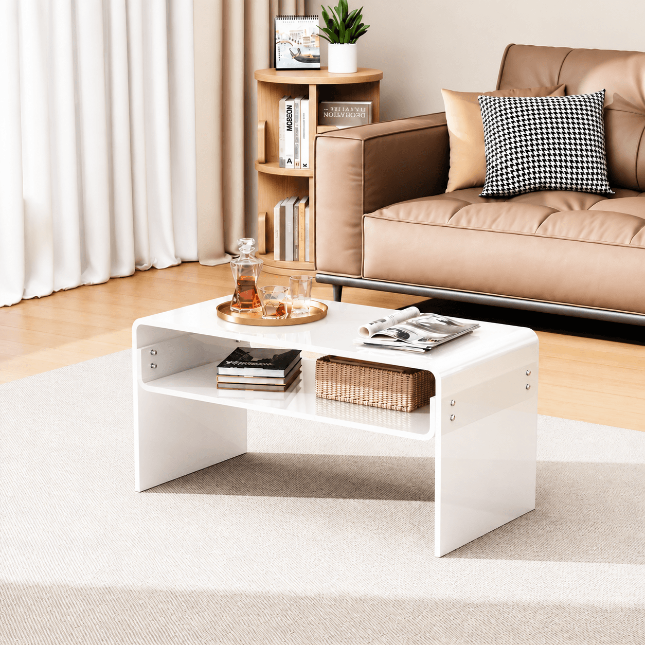 Modern Acrylic Coffee Table with Open Storage Shelf image 1