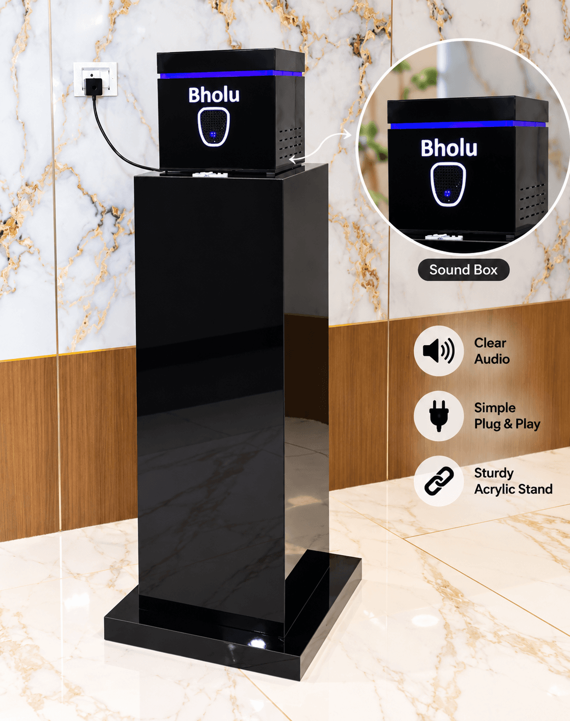 Premium Black Acrylic Sound Box Display Stand with Pedestal Base image 1